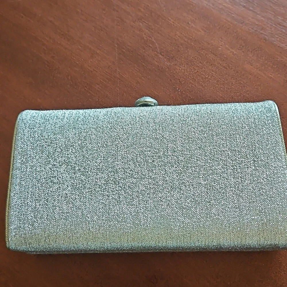 Elegant Clutch Shimmery Silver Women's Vintage - Attached Tuck Away Chain Handle